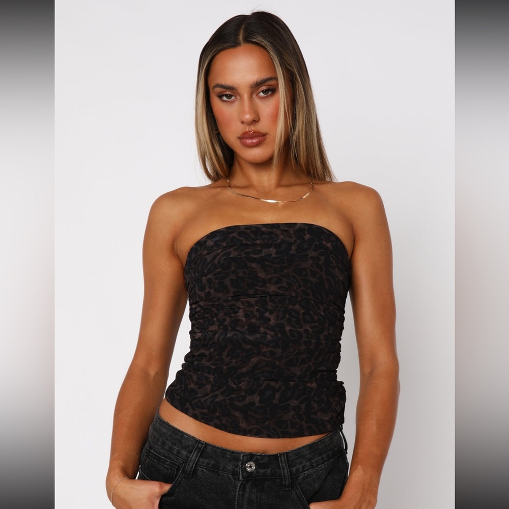 White Fox Boutique Black Brown Leopard Print Strapless Tube Top